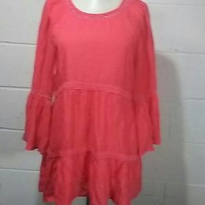 Spense Sz M Bright Coral Boho Blouse
